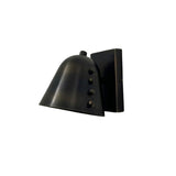 Pair of Milan black dome wall sconces shown from an angled view with decorative side studs, Model 32815