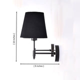 Side dimension view of Milan black shade wall sconce showing 10 inch height and 9 inch projection.