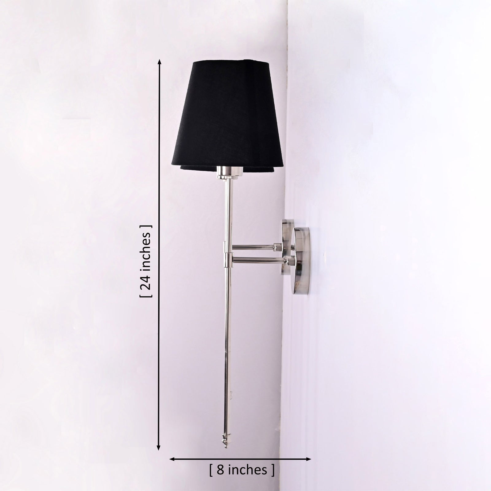 Size guide for Milan Black Shade Chrome Rod Wall Sconce – 1 Light – 24 Inch – Model 32662