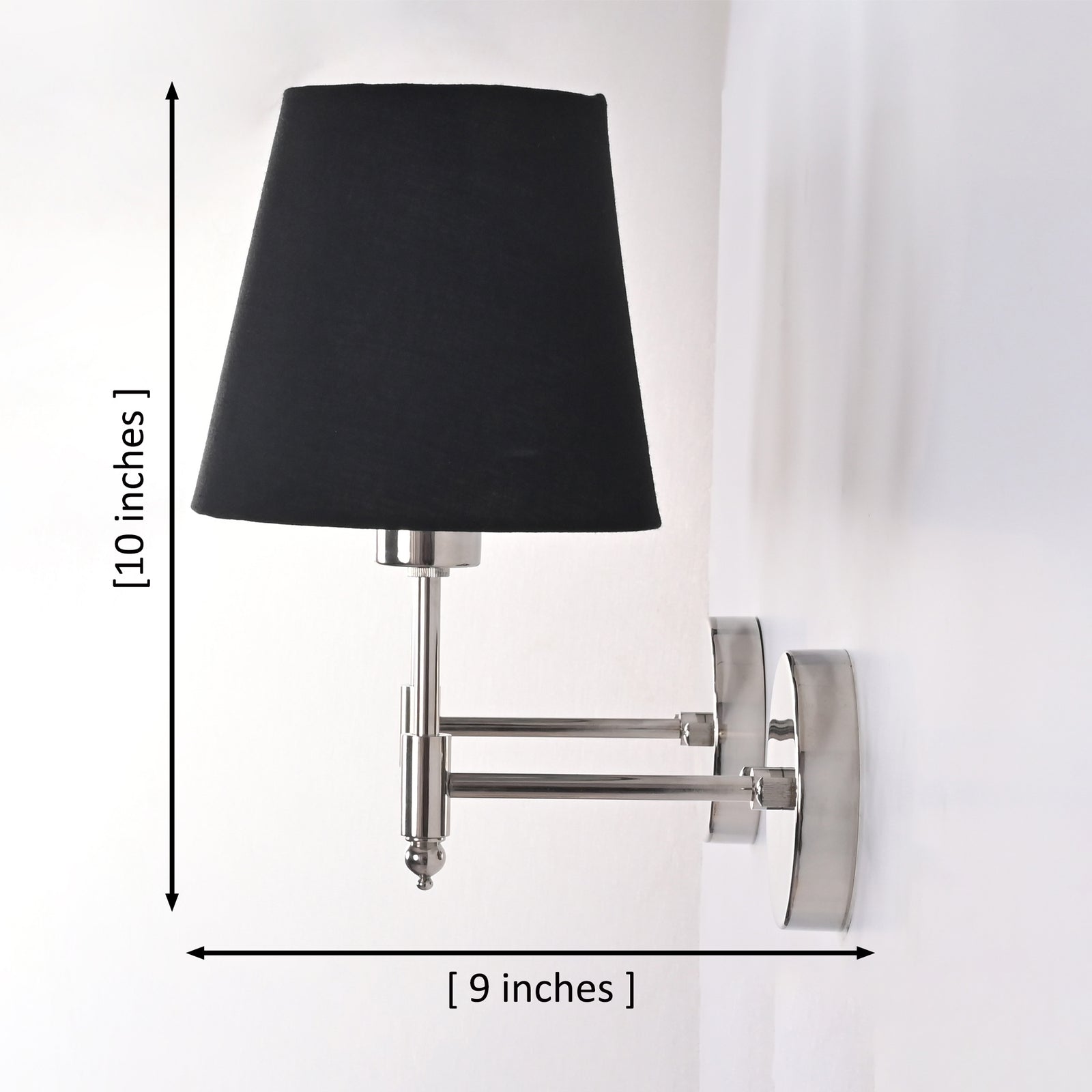 Size guide for Milan Black Shade Polished Chrome Short Wall Sconce – 1 Light – 10 Inch – Model 32675