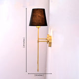Side view of Milan black shade rod wall sconce showing 24 inch height and 8 inch projection.