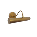 Milan classic brass picture light with tubular shade and curved arm angled view – Model 32747