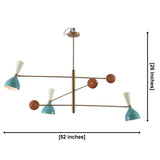 Milan Colorburst Linear Chandelier 6 light with aqua blue shades and brass frame, 52 inch wide and 26 inch high – Model 62024