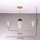 Milan Cone Arm Chandelier shown with 26 inch width and 28 inch overall height dimensions