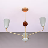 Front view of Milan Cone Arm Chandelier with three cone shades, curved arms, and central decorative sphere.