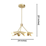 Milan 6 light satin brass chandelier dimension view showing 14 inch width and 21 inch overall height.