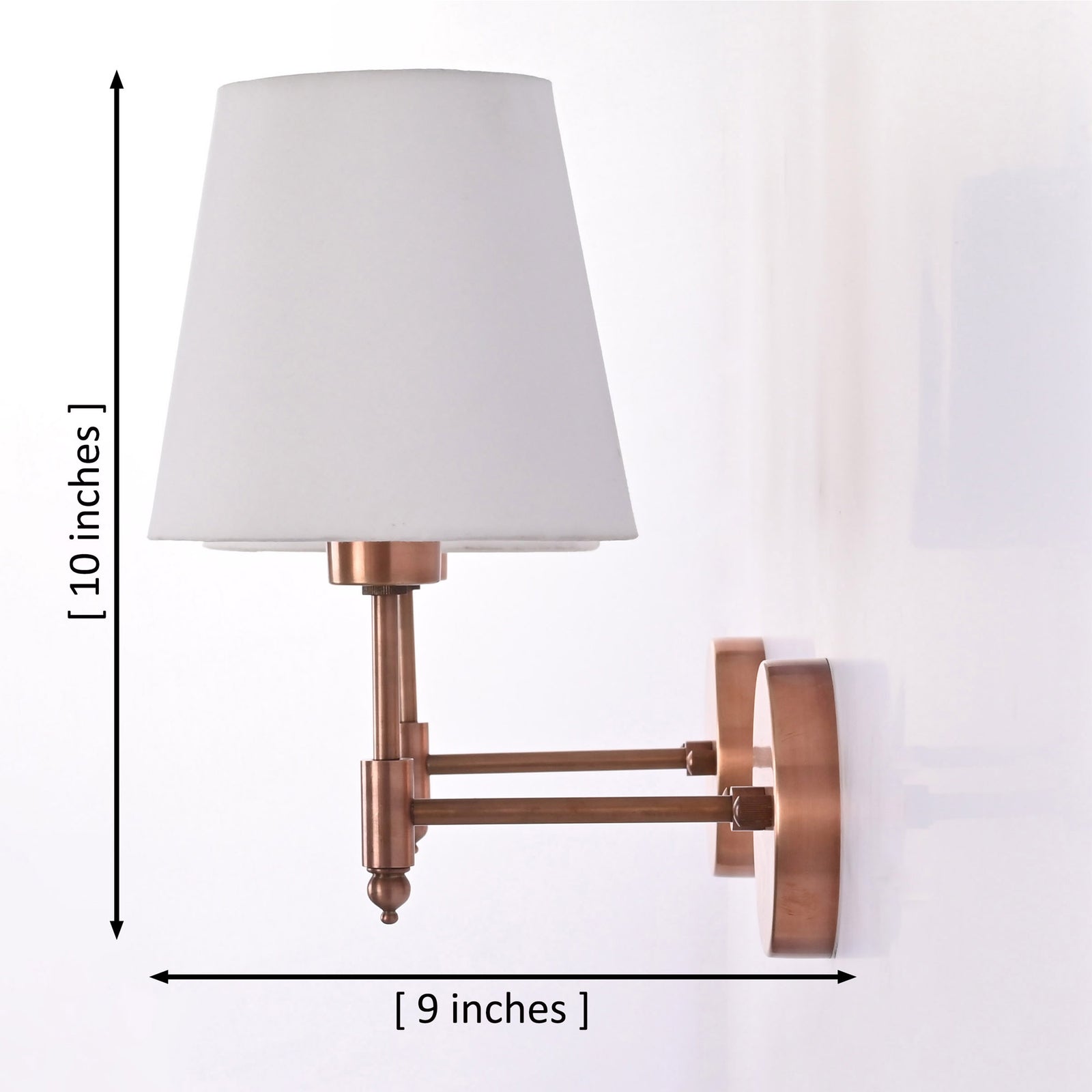 Size guide for Milan White Fabric Shade Copper Antique Short Wall Sconce – 1 Light – 10 Inch – Model 32677