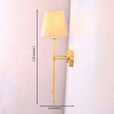 Side view of Milan cream shade rod wall sconce showing 24 inch height and 8 inch projection.