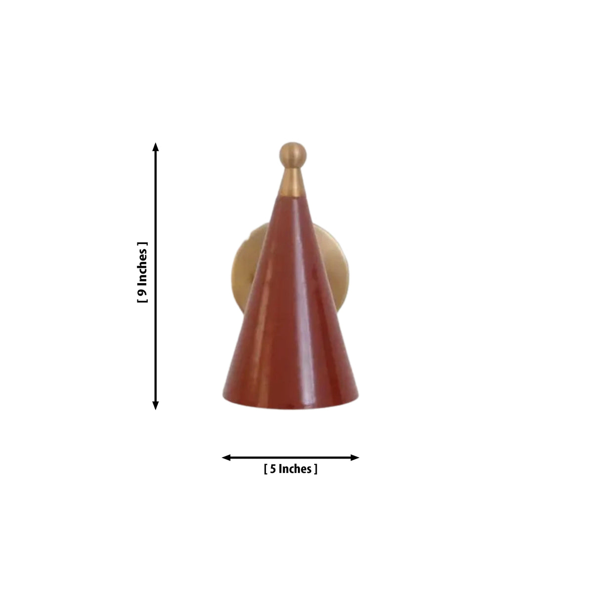 Dimension drawing of the Milan Curved Arm Cone Wall Sconce measuring 9 inches in height and 5 inches in width.