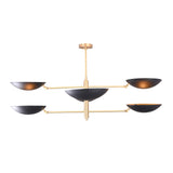 Milan Disc Linear Chandelier front product view with black sculptural shades and gold-tone central frame