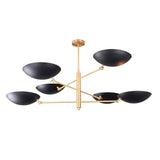 Milan Disc Linear Chandelier close ceiling view with six round shades arranged around central canopy.