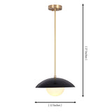 Dimension diagram of Milan Disc pendant showing 12-inch width and 27-inch overall height.
