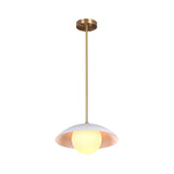 Milan Disc pendant featuring a white dome shade, glowing globe diffuser, and slim ceiling rod.