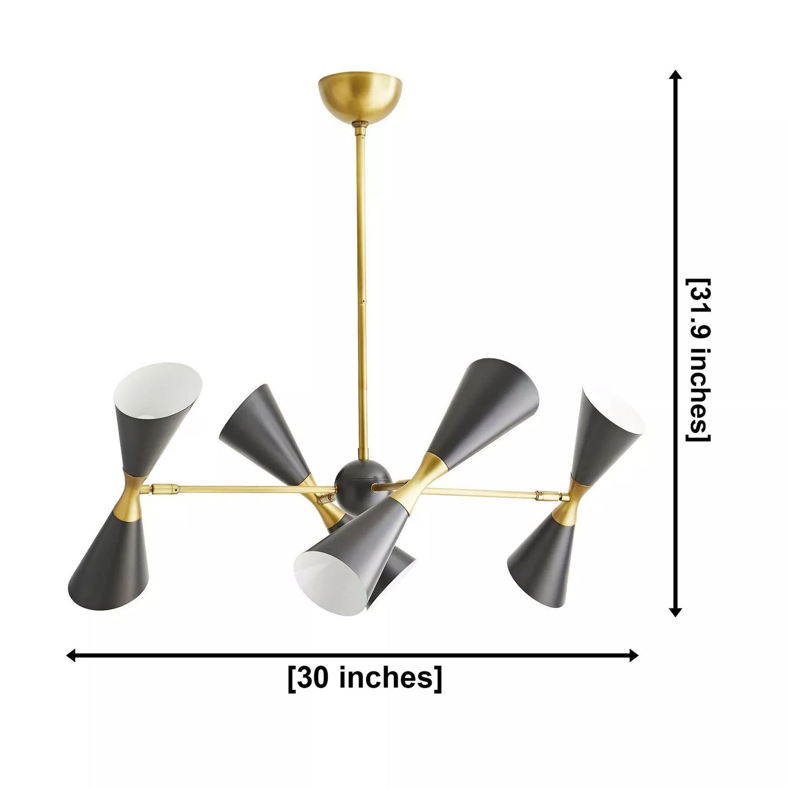 Size guide for Milan Double Cone Chandelier – 8 Light – 30 Inch – Model 62031