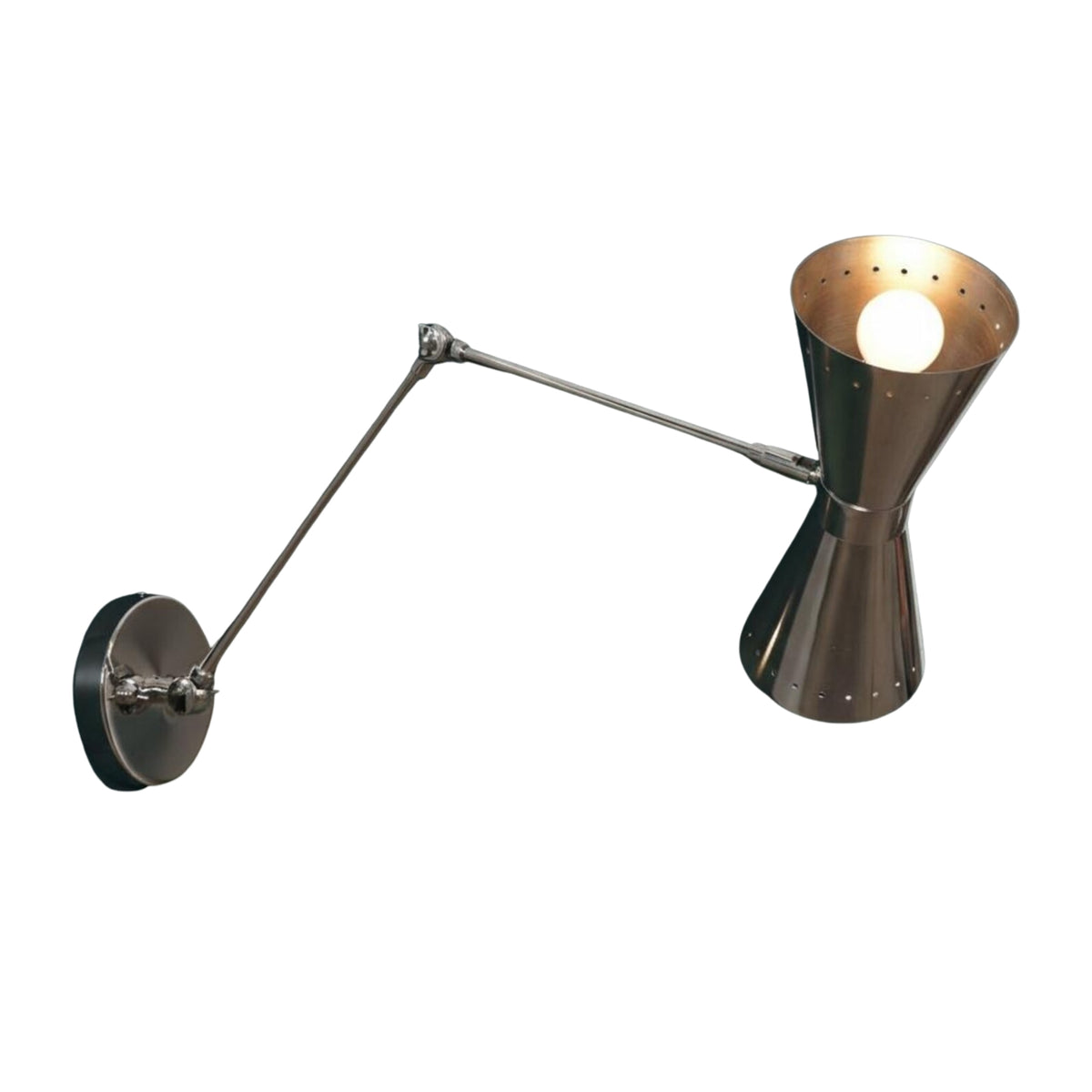 Milan double cone 2 light swing arm wall sconce illuminated with perforated metal shade and adjustable arm – Model 32818