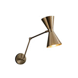 Side view of Milan double cone 2 light wall sconce with articulated swing arm and polished metal finish – Model 32818