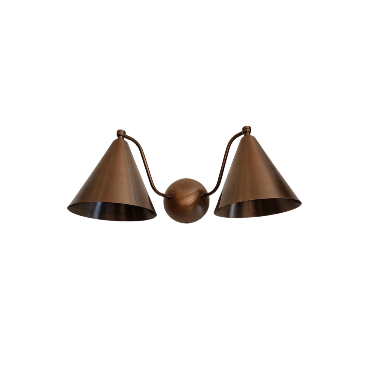 Angled view of Milan double cone wall sconce showing two downward-facing metal shades – Model 32755