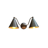 Milan double cone 2-light wall sconce with warm illuminated tapered shades and curved arms – Model 32755
