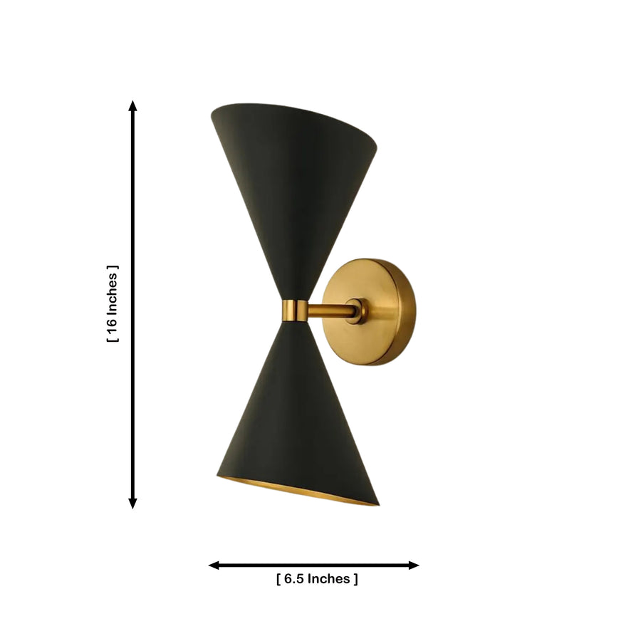 Milan double cone wall sconce with warm up and down lighting installed in a modern living room