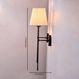 Side view of Milan ivory shade black wall sconce showing 24 inch height and 8 inch projection.