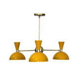 Front view of Milan 3 light mustard dome chandelier with brass arms and Mid-Century Modern design – Model 62027