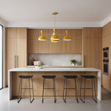 Milan mustard yellow 3 light dome chandelier featuring brass framework and suspended rod design – Model 62027