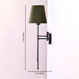 Side view of Milan olive shade black wall sconce showing 24 inch height and 8 inch projection.