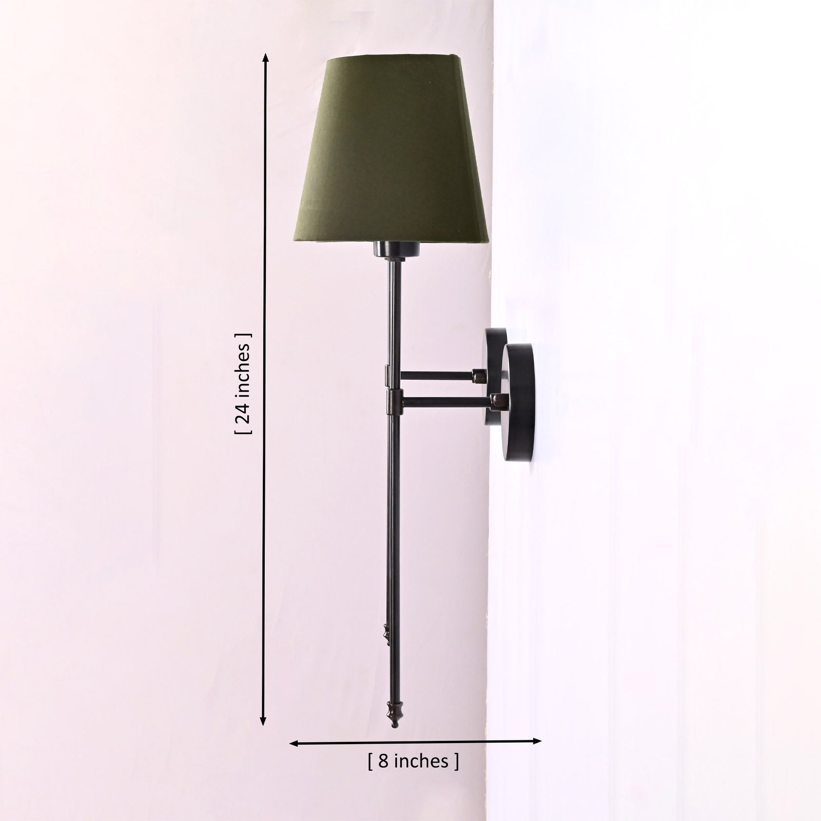 Size guide for Milan Olive Shade Black Rod Wall Sconce – 1 Light – 24 Inch – Model 32650