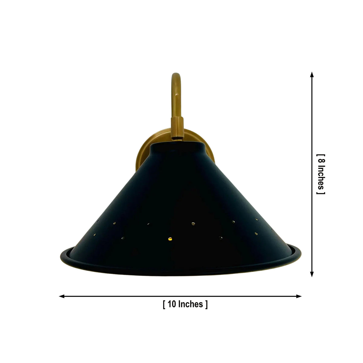 Milan perforated cone wall sconce dimensions showing 10 inch shade width and 8 inch height.