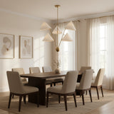 Milan 5 light chandelier with ivory cone fabric shades and brass frame, front view – Model 62026
