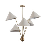 Full product view of Milan 5 light ivory cone shade chandelier with brass finish – Model 62026