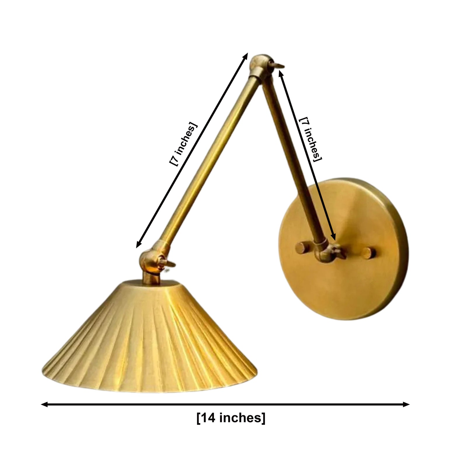 Size guide for Milan Pleated Cone Swing Arm Wall Sconce – Adjustable Arm – 14 Inch – Model 32810