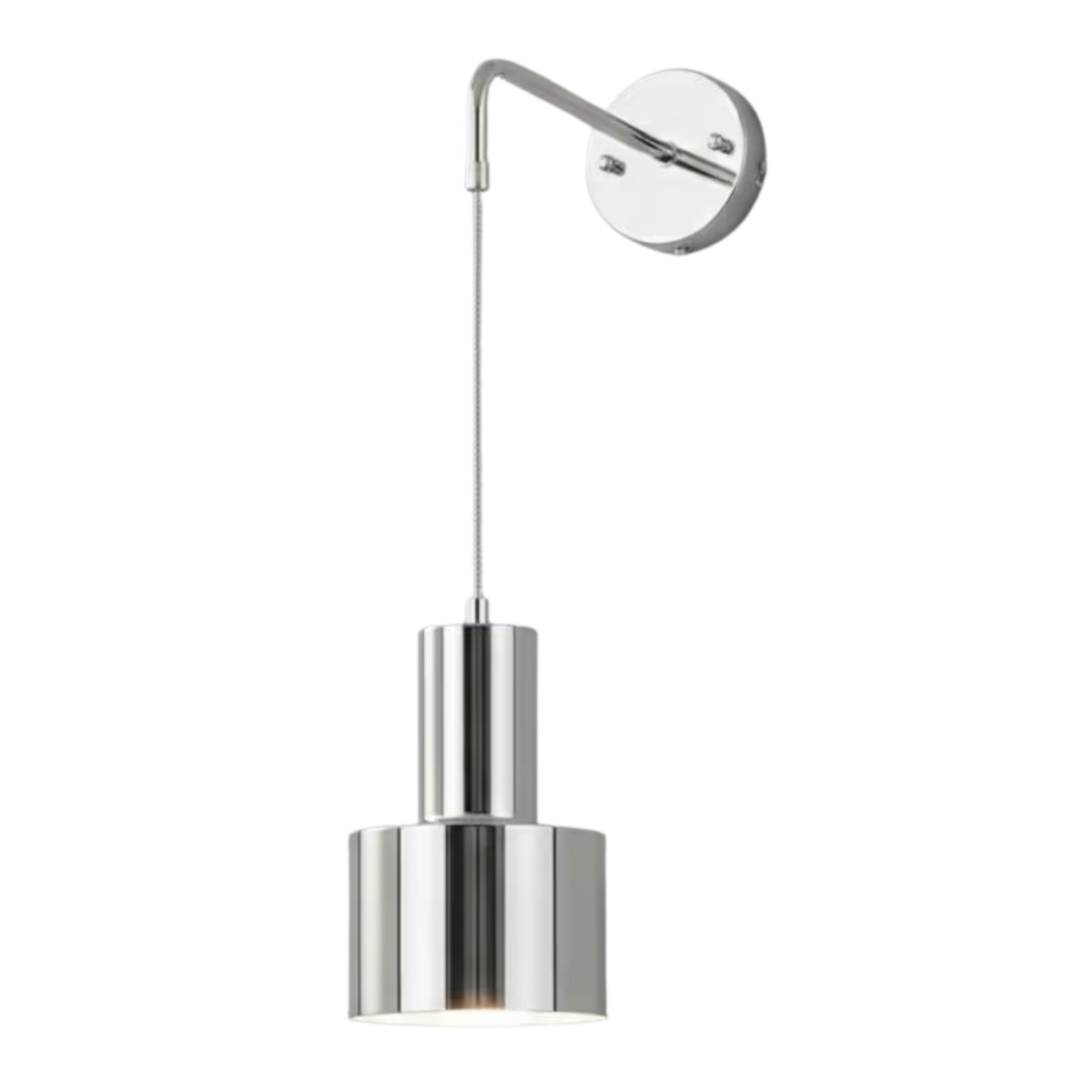 Milan pulley cylinder 1 light wall sconce with suspended cylindrical shade in polished chrome finish