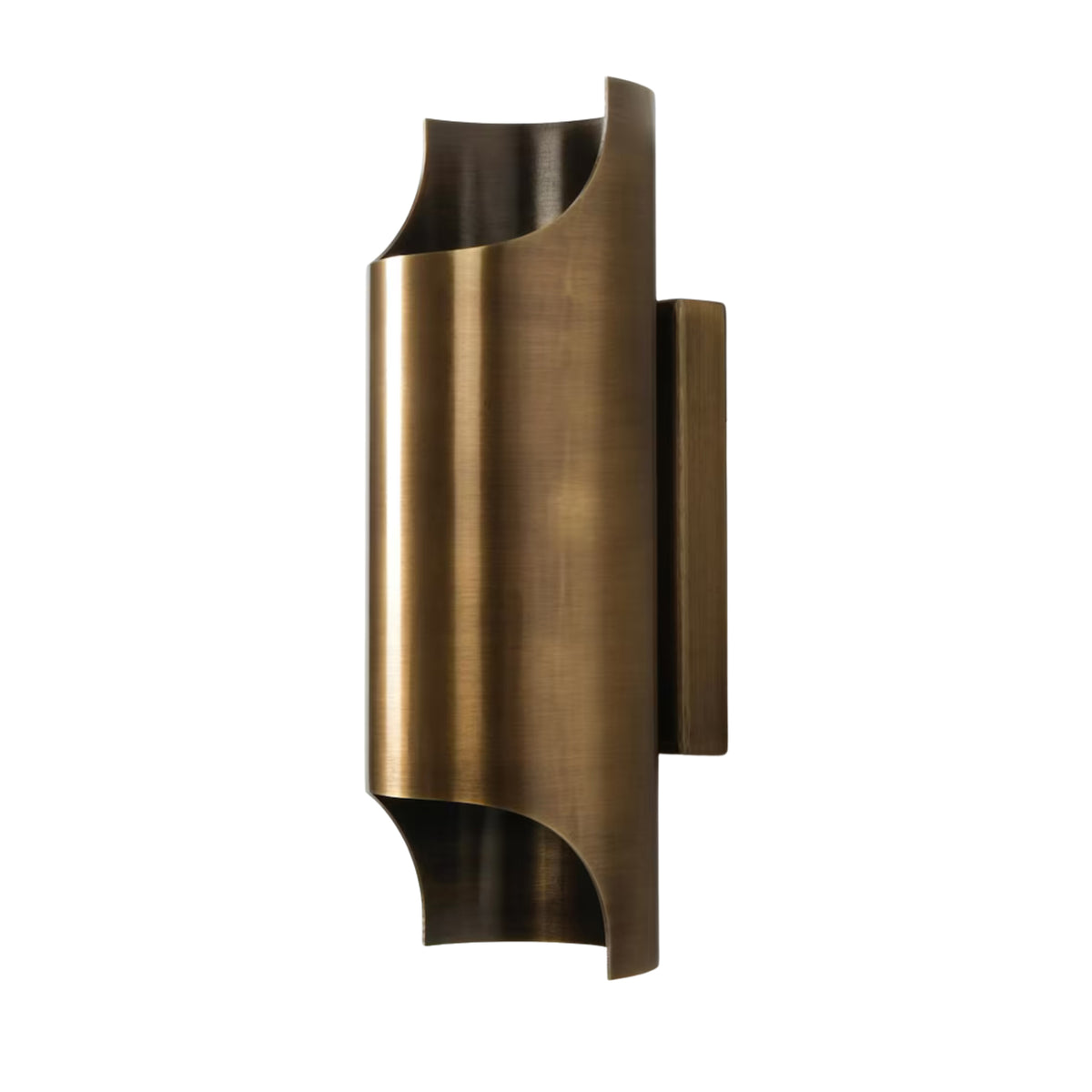 Milan brushed brass curved wall sconce shown from an angled side view – Model 32807