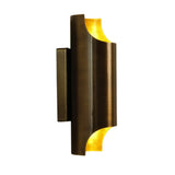 Milan curved brass wall sconce showing sculptural profile and wall mount, side view – Model 32807