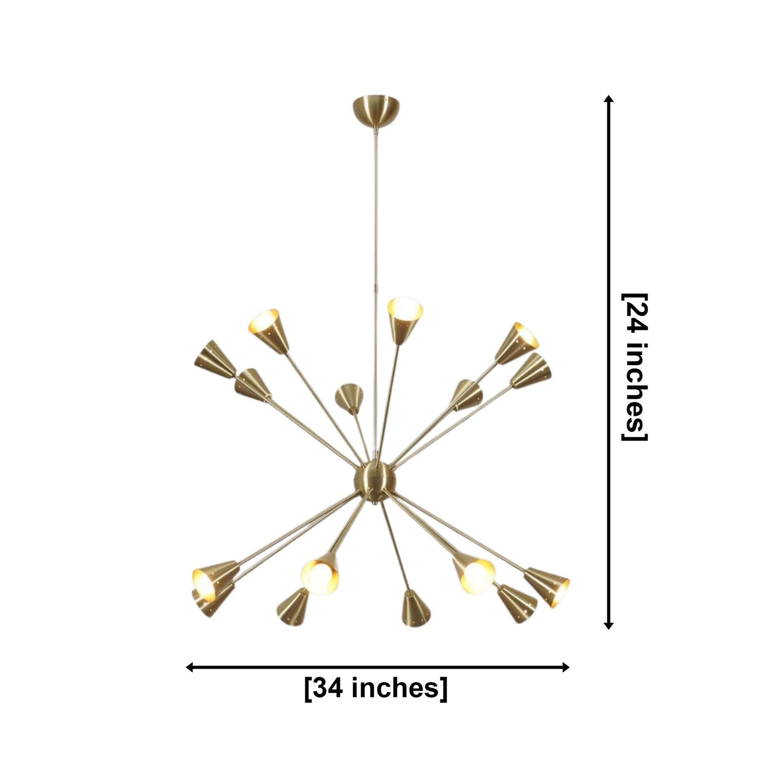 Size guide for Milan Starburst Cone Chandelier – 16 Light – 34 Inch – Model 62050