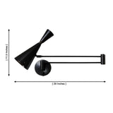Milan adjustable swing arm cone wall sconce in black finish with 29 inch width and 11.5 inch height – Model 32806
