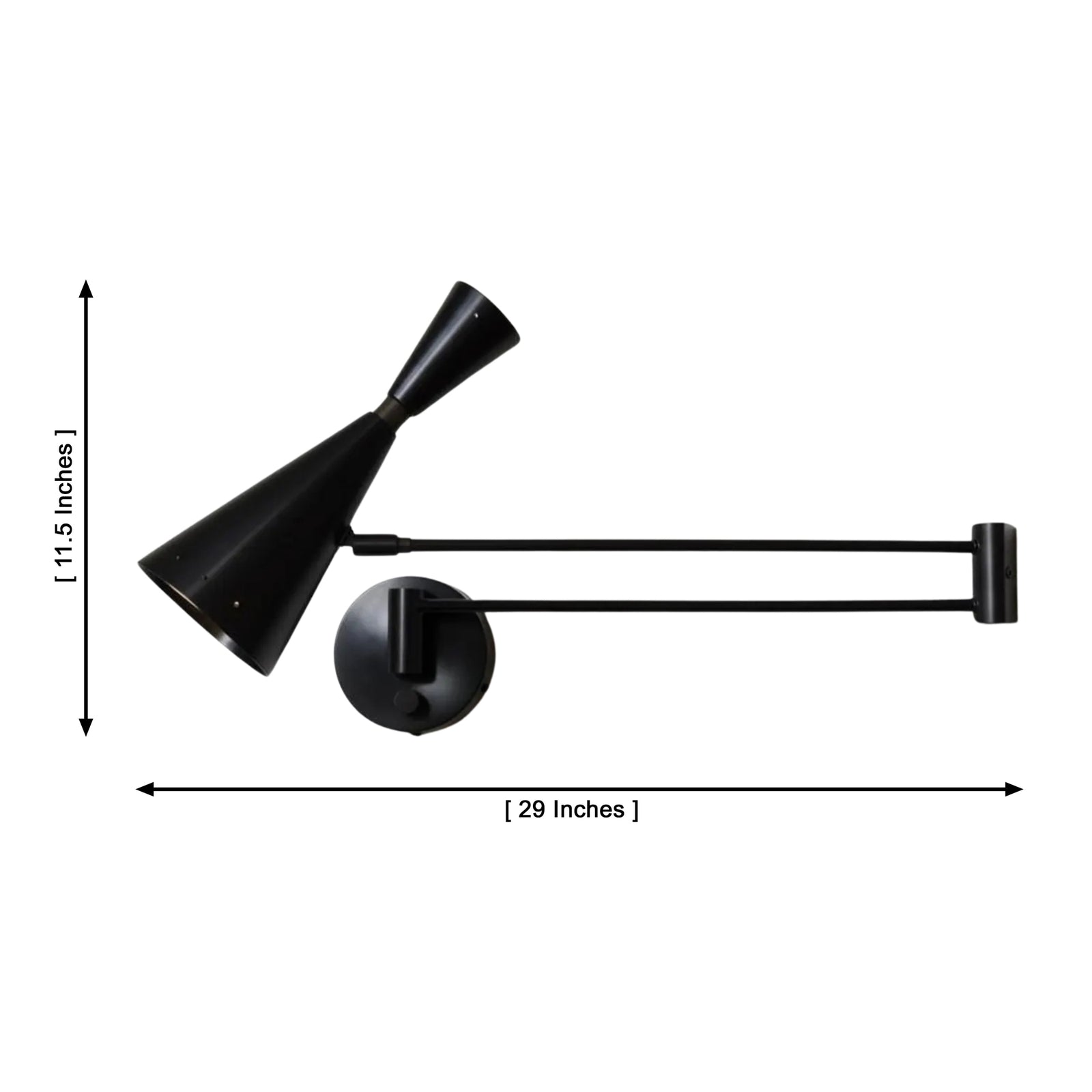 Size guide for Milan Swing Arm Cone Wall Sconce – Adjustable Arm – 29 Inch – Model 32806