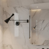 Side view of Milan black swing arm wall sconce with long adjustable arm and cone shade – Model 32806
