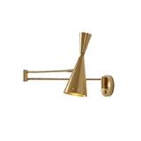 Milan Mid-Century Modern swing arm wall sconce in brass finish with sculptural double cone shade – Model 32806