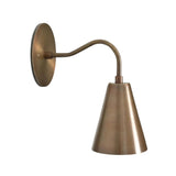 Milan tapered cone wall sconce with curved arm and round wall canopy angled view – Model 32748