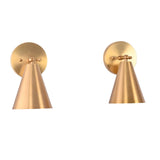 Dual front view of the Milan Tapered Cone Wall Sconce Set of 2 displaying matching handcrafted brass cone shades designed for balanced bedside and hallway lighting.