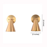 Two brass cone-shaped wall sconces shown on a white background with dimension labels indicating 9 inches height and 5 inches width.