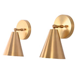 Perspective view of the Milan Tapered Cone Wall Sconce Set of 2 featuring clean geometric lines, handcrafted brass construction, and modern wall-mounted design.