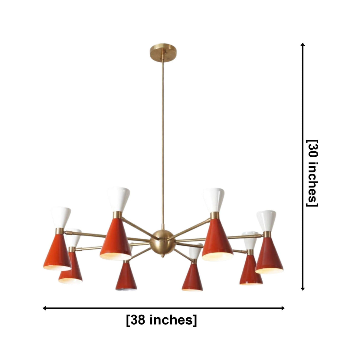 Milan 16 light chandelier dimensions showing 38 inch width and 30 inch overall height