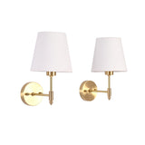 Milan white fabric shade brushed brass wall sconce displayed on a clean white background, showing left and right orientation options.