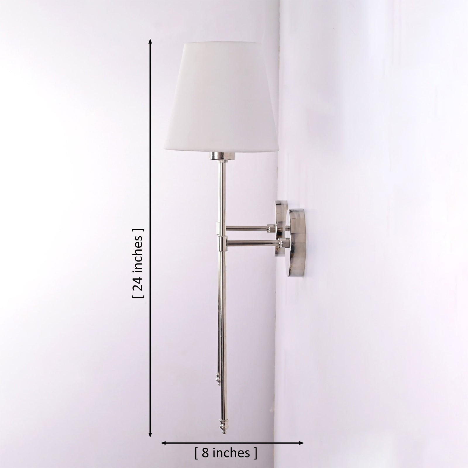 Size guide for Milan White Shade Chrome Rod Wall Sconce – 1 Light – 24 Inch – Model 32666