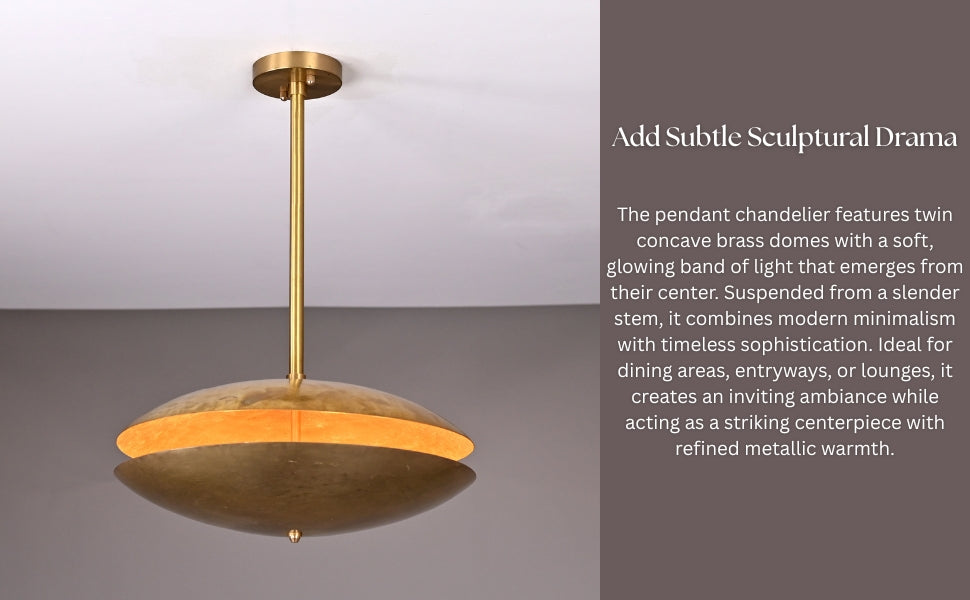 Minimalist brass pendant chandelier with elegant disc shape