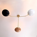 Tri-color bowl shade brass ceiling light viewed from below — modern 3-light flushmount fixture