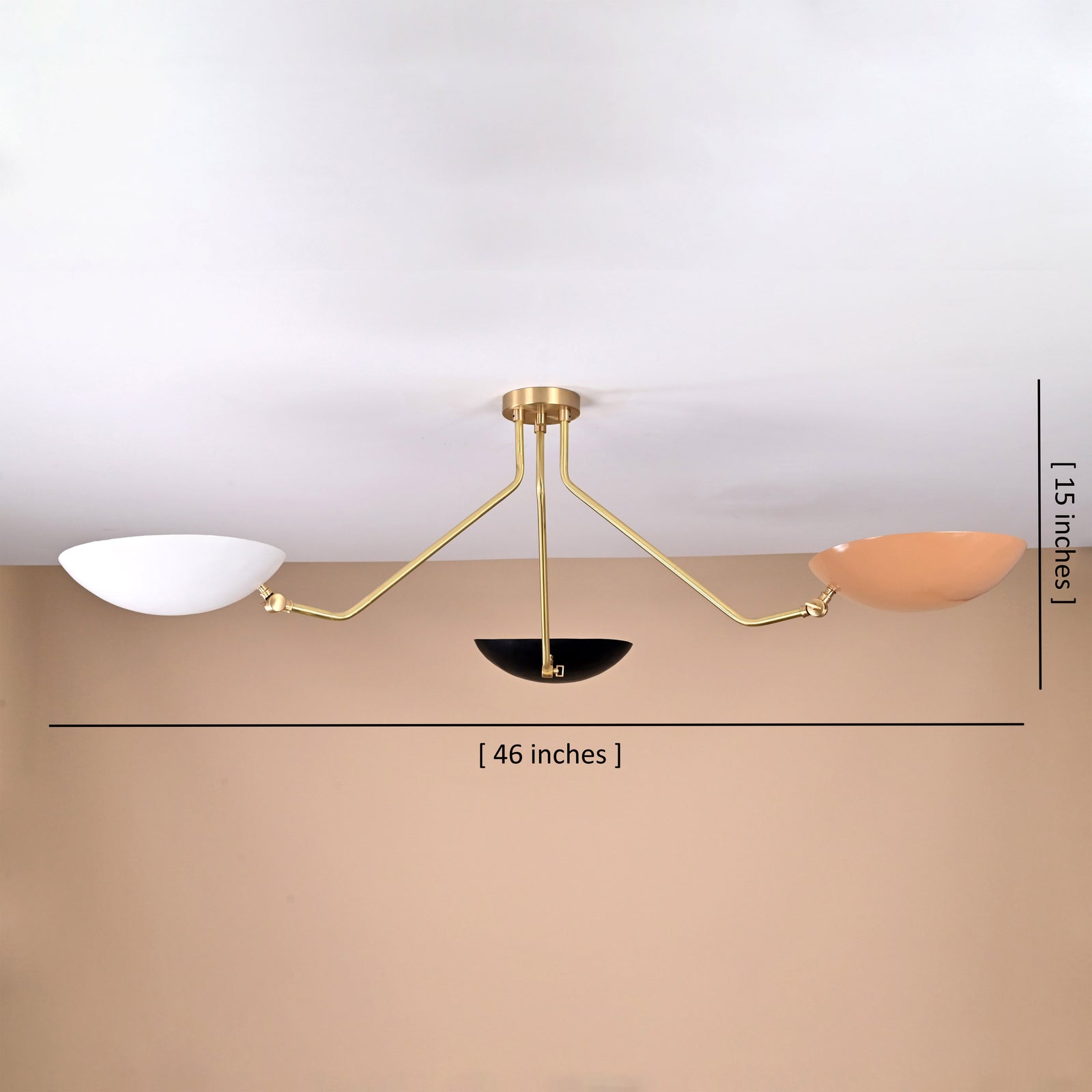 Size guide for Modern 3-Light Brass Chandelier with Mixed Bowl Shades – Minimalist Mid-Century Ceiling Light 32447